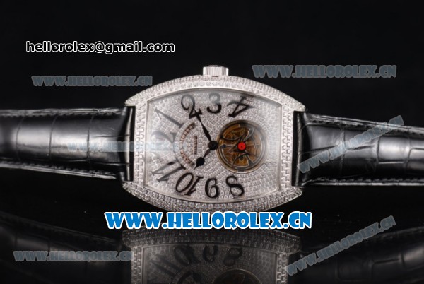 Franck Muller Casablanca Asia Automatic Steel/Diamonds Case with Diamonds Dial and Diamonds Bezel Black Leather Strap (ZF) - Click Image to Close